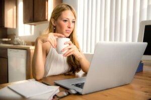 Beginner blogger creating blog content on a laptop in a modern home office workspace designed for online business and digital marketing productivity.