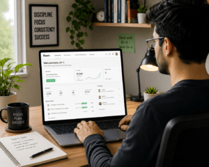 Beginner freelancer working on Fiverr dashboard and earning online income in 2026