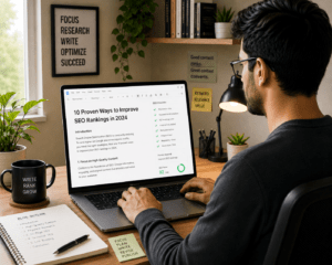 SEO blog writer creating content for Fiverr freelancing clients and online income growth
