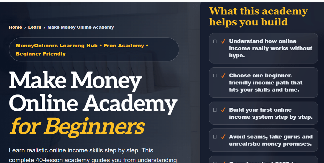 MoneyOnliners Make Money Online Academy for beginners